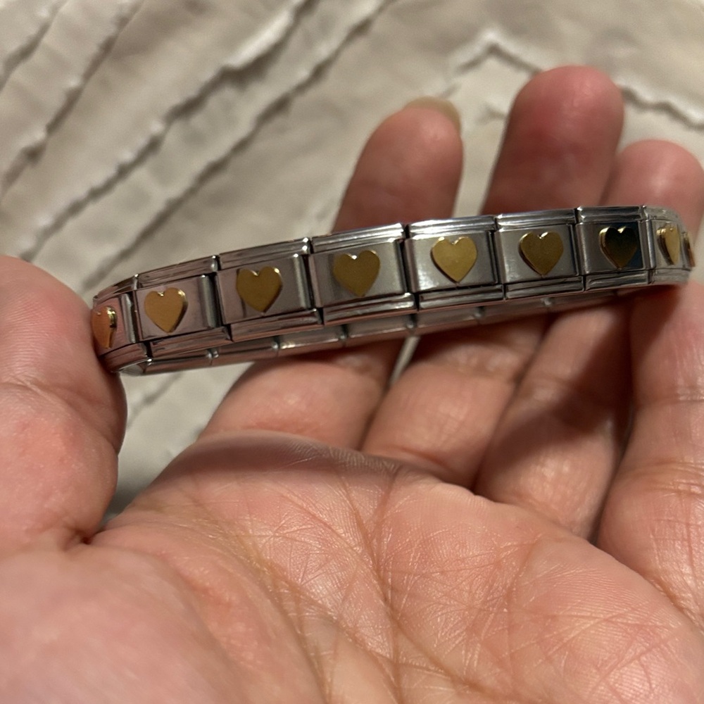 NWOT Chic Silver stainless steel Bracelet with Gold Heart Accents
